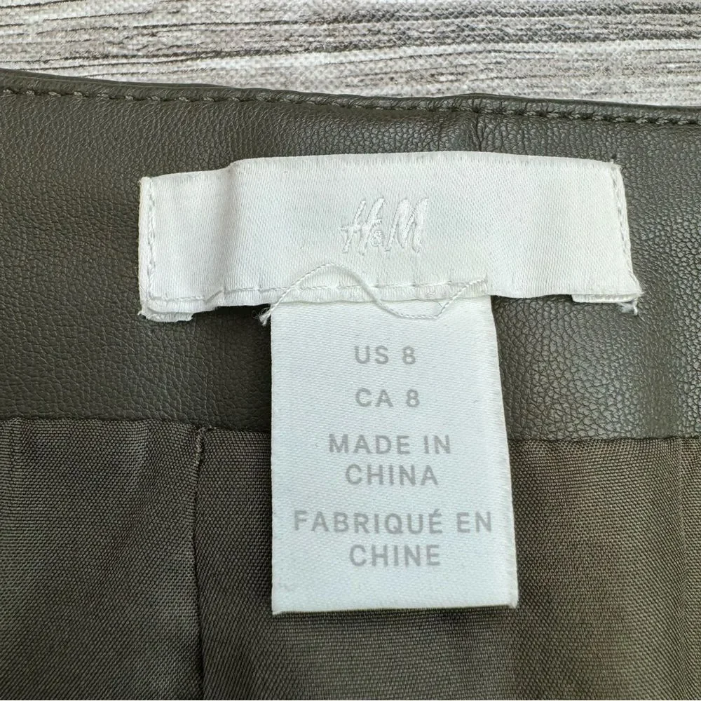 Women's H&M Faux Leather Mini Skirt Olive Green Size 8 Pencil Workwear